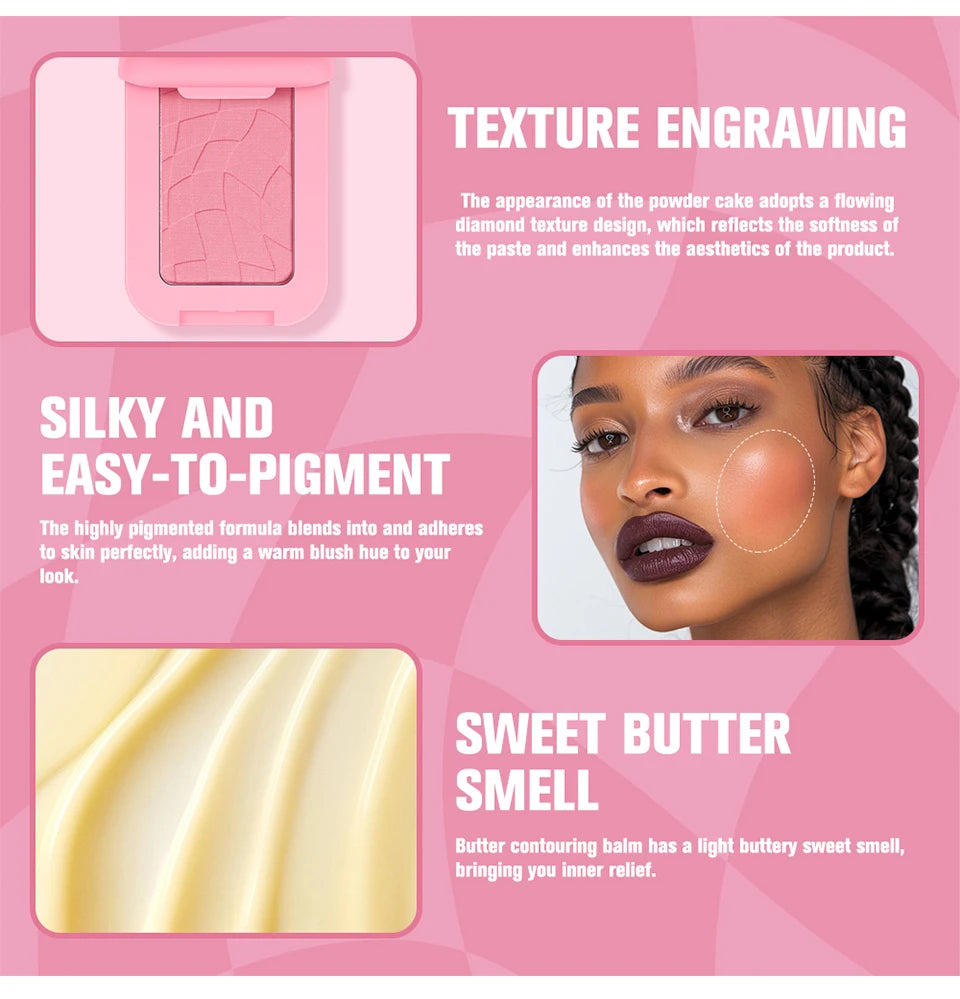 Makeup Powder Blush Waterproof And Sweat-proof High Pigment Long Lasting Pink Cream Blush Cosmetics Palette Powder Korean Makeup
