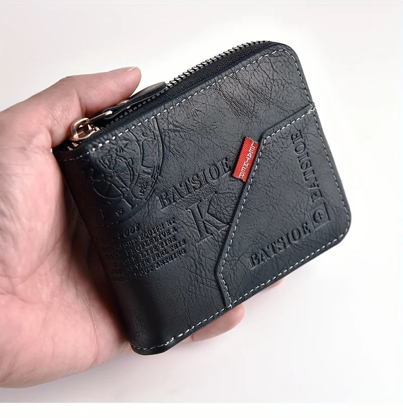 Men's Wallet Made of PU Wax Oil Skin Purse for Men Coin Purse Short Male Card Holder Wallets Zipper Around Money Coin Purse