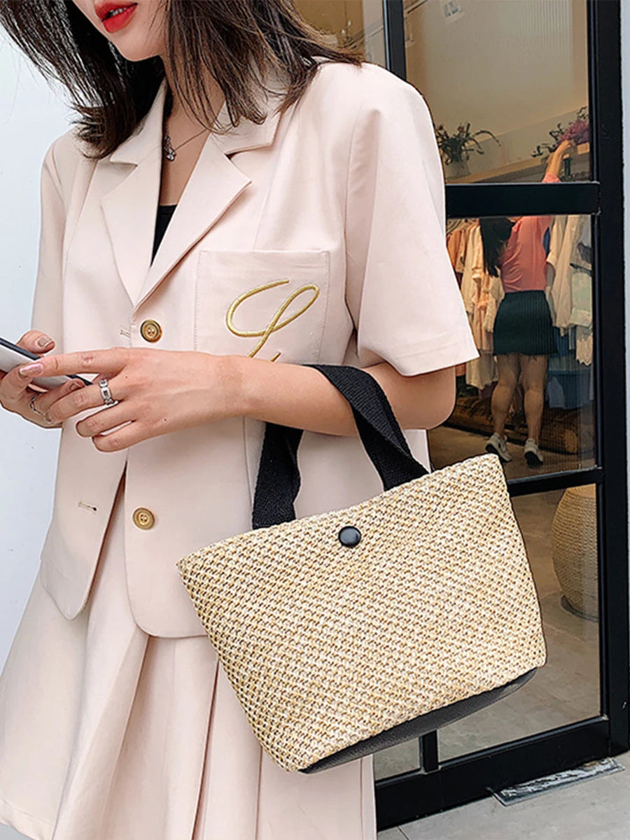 Travel holiday shoulder braided bag Large capacity beach bag straw braided style fashion handbag