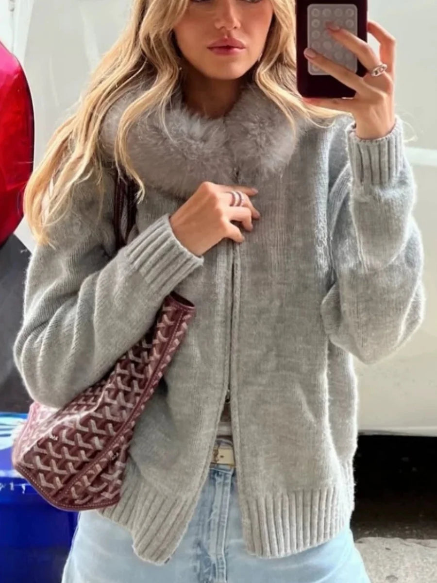 Women Casual Solid Thick Knitted Cardigan Long Sleeve Zipper Patchwork Loose Fit Coats 2026 Autumn Winter Female Basic Knitwears