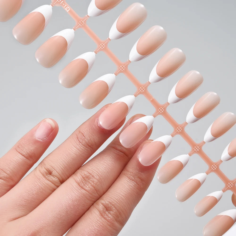 150/120/100pcs French Nude Pink False Nail Women Press on Nails White Edge Almond Full Cover Fake Nail For Manicure Extension