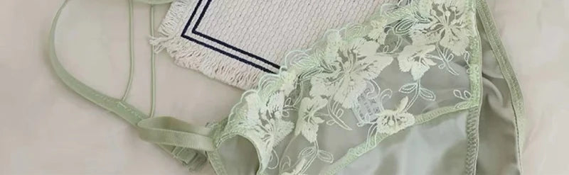 French Style Triangle Cup Bralette Embroidered Lace Wireless Hollow Out Pure Desire Lingerie Set CA MOYISU Lingerie Sensual Set