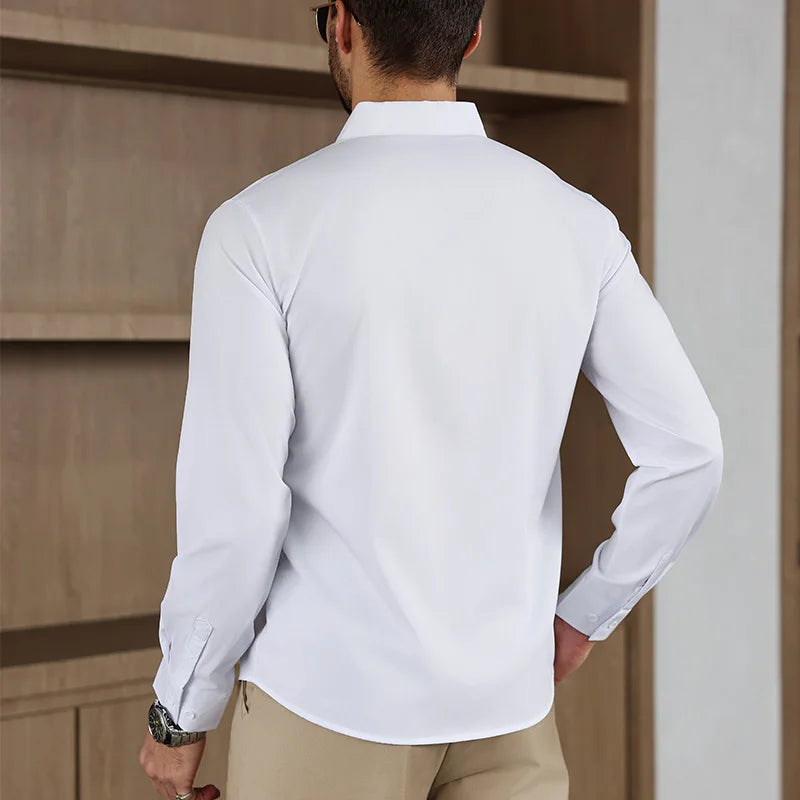 New Men's Business Casual Long Sleeved Solid Color Shirt Wrinkle Resistant Wrinkle Free Comfortable All Season Versatile Top