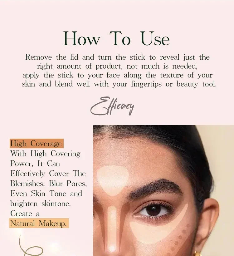 Face Makeup Stick Foundation Cream 6 Color Moisturizing Full Coverage Dark Skin Tone Natural Matte Concealer Professional Makeup