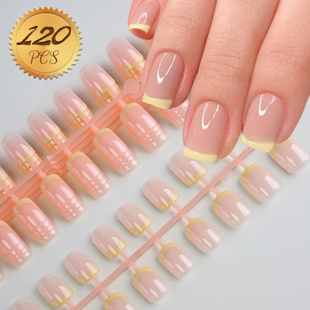 120Pcs Acrylic Short Square Fake Nails Colorful French Tip Extensions Press On Nails Full Cover Wearable Artificial False Nails