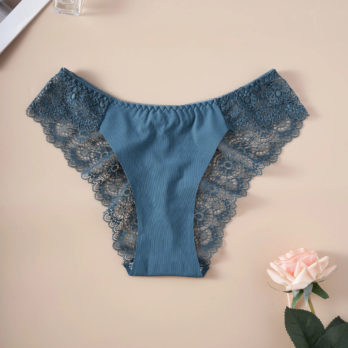 3PCS Women's Panties Satin Seamless Underwear Lace Floral Sexy Lingerie Solid Color Low-Waist High Quality Briefs Breathable