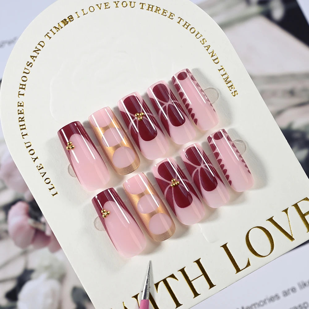 24pcs/box Fake Nail Long Ballet Reusable Acrylic Press On Nails Artificial Nails Full Cover False Nail Tips with Jelly Stickers