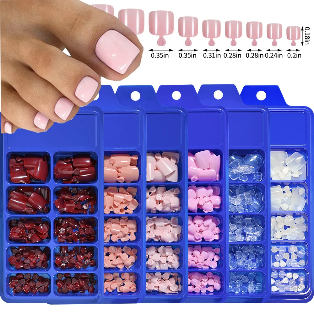 100Pcs White Clear Short Square Fake Toenail Tips Pink Red False Toe Nails Acrylic Full Cover Artificial Press on Toenails