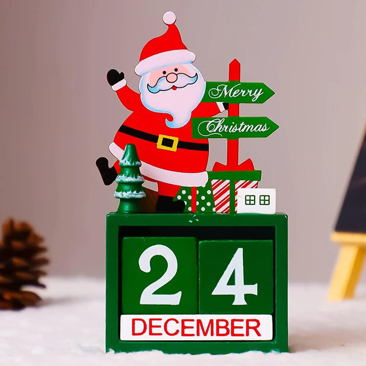 1PC Christmas Countdown Calendar Decor with Santa Claus - Classic Wooden Christmas Timer Ornament, Seasonal Home Accessory