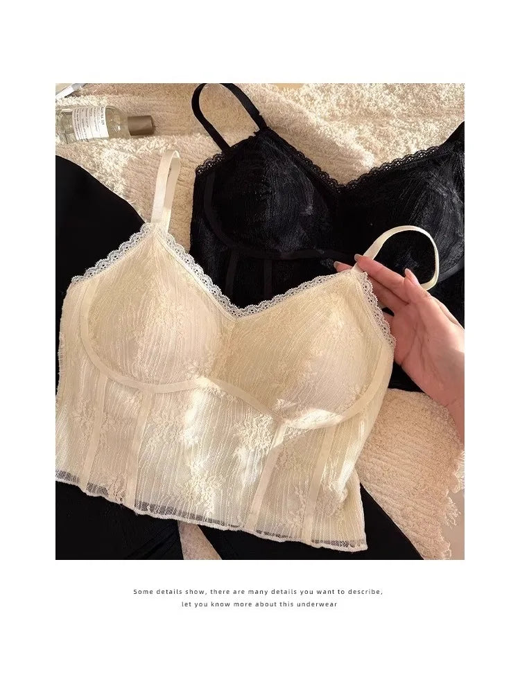 MOYISU French Lace Halter Bralette - Backless Wireless | Convertible & Removable Pads | White Comfort Bra for Daily/Evening Wear