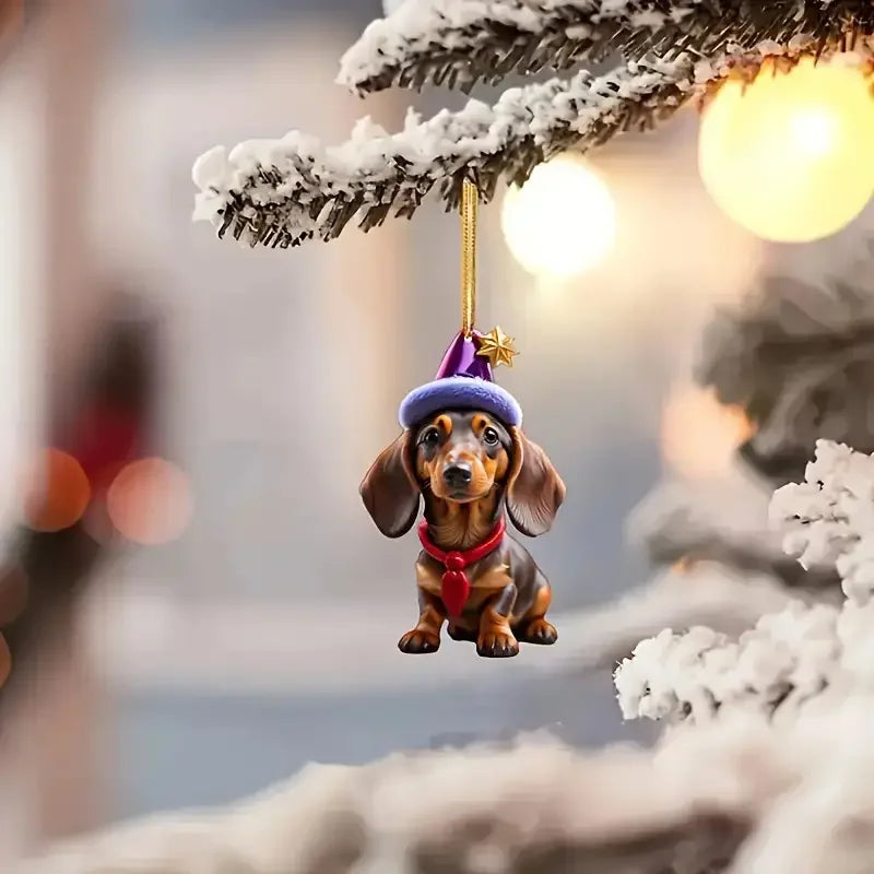 5/9pcs Dachshund Christmas Ornaments - Holiday Hanging Decorations with Santa Hats & Scarves, for Room Decor, Christmas Decor