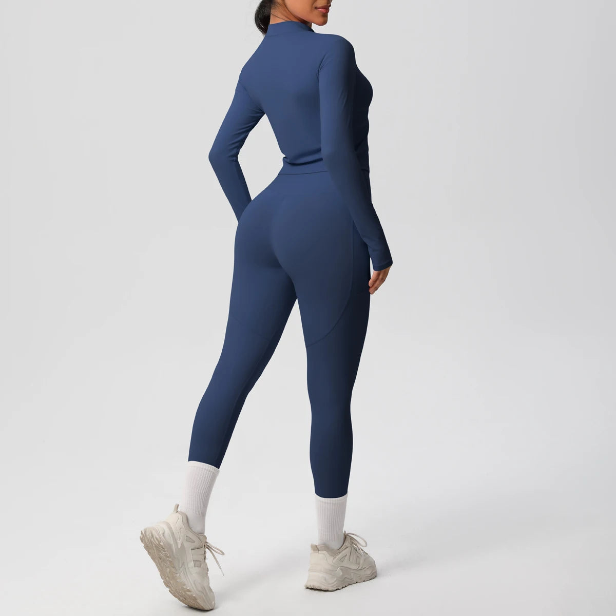 2PCS Yoga Suit Women Gym Set Leggings With Pocketed Women Tracksuit Running Zipper Workout Sportswear Long Sleeve Sports Shirt