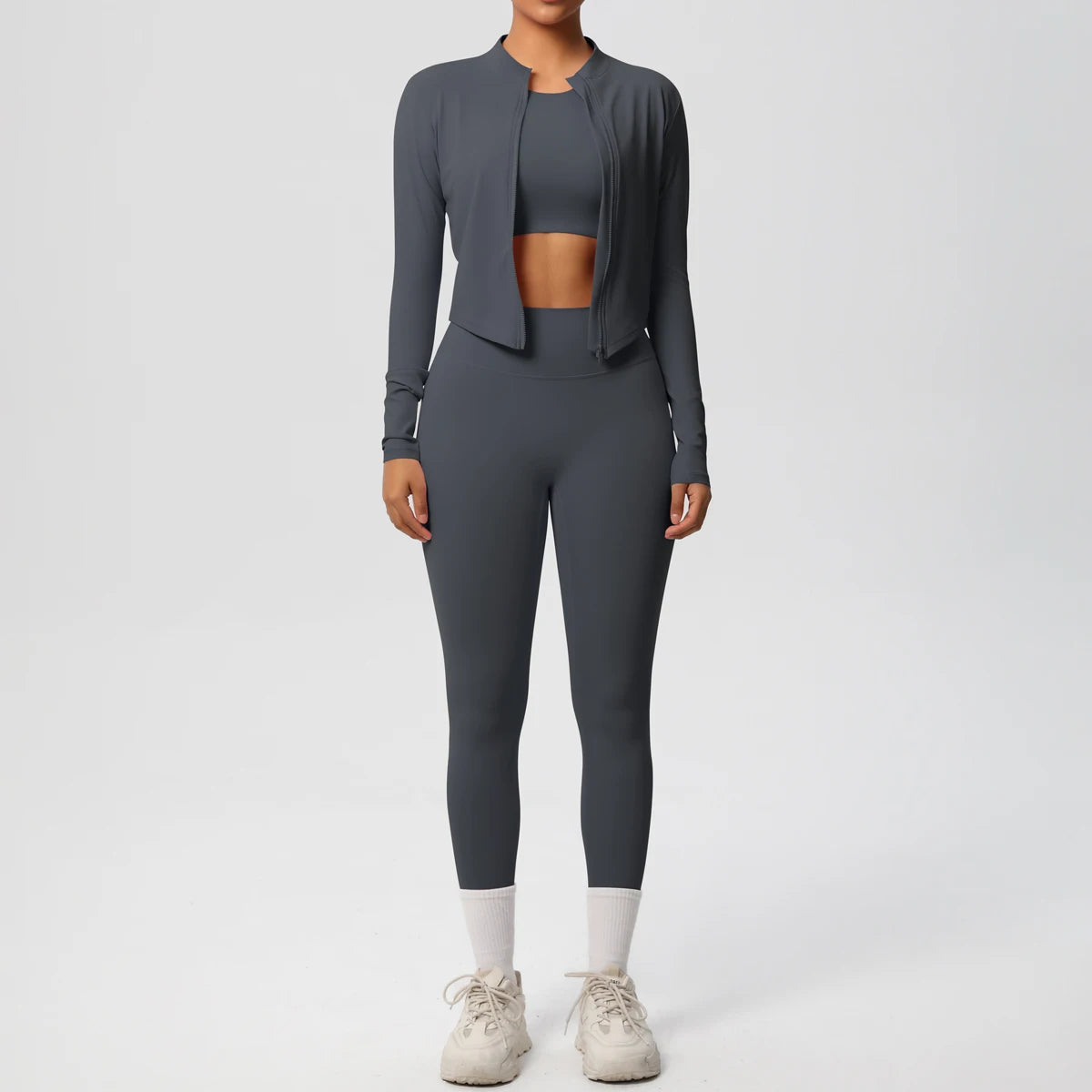 Yoga Three Piece Set for Women's Yoga Zipper Long Sleeves Sports Running Quick Drying Yoga T-shirt Push Up Female Pants Yoga Set