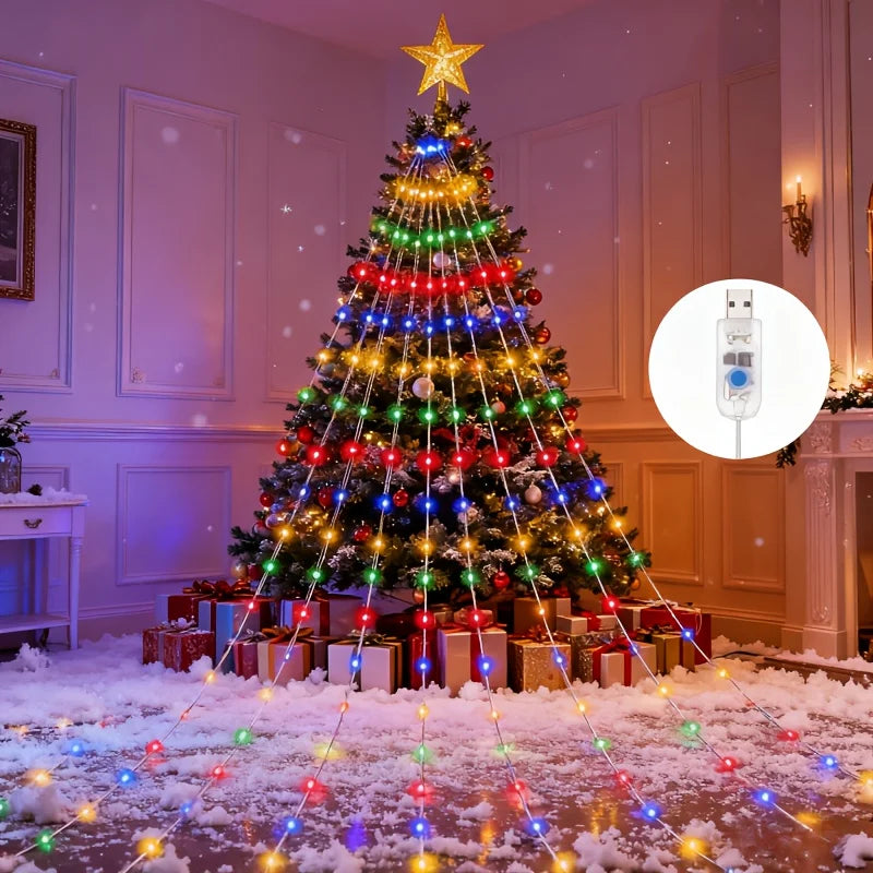 USB Powered LED Waterfall Lights,Star String Lights, Indoor Outdoor Christmas Lights for Bedroom, Living Room, Christmas Tree