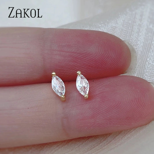 أقراط كبس ماركيز من الزركونيا المكعبة للنساء والفتيات من ZAKOL، بتصميم عصري ولون فضي ذهبي، إكسسوارات يومية للأذن