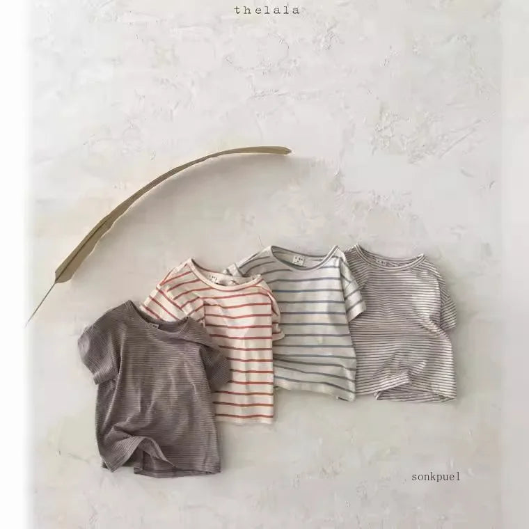 Baby Boy Stripe Shirt Summer Casual Short Bat Sleeve Kids Shirt for Boys