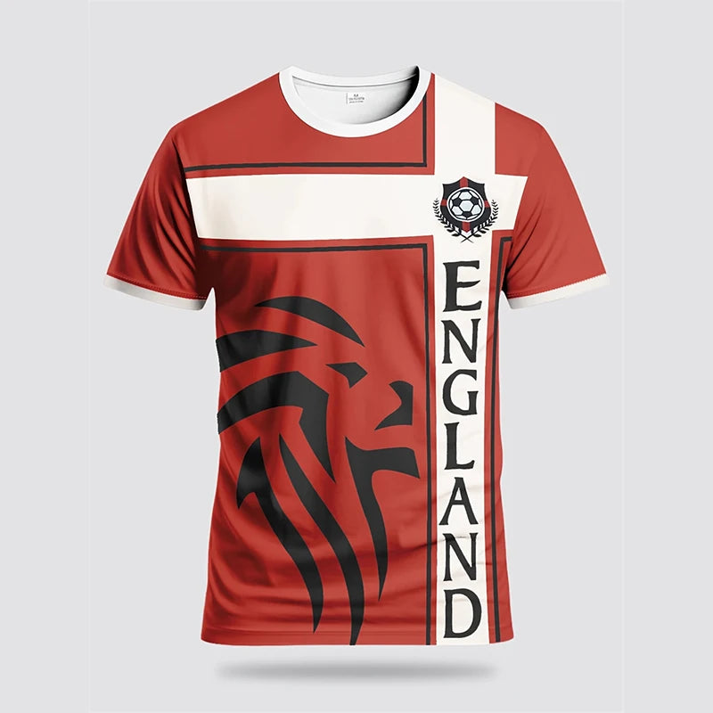 Men's England Football T-shirt 3D Printed Short Sleeve Casual Sportswear Breathable Outdoor Fashion Top