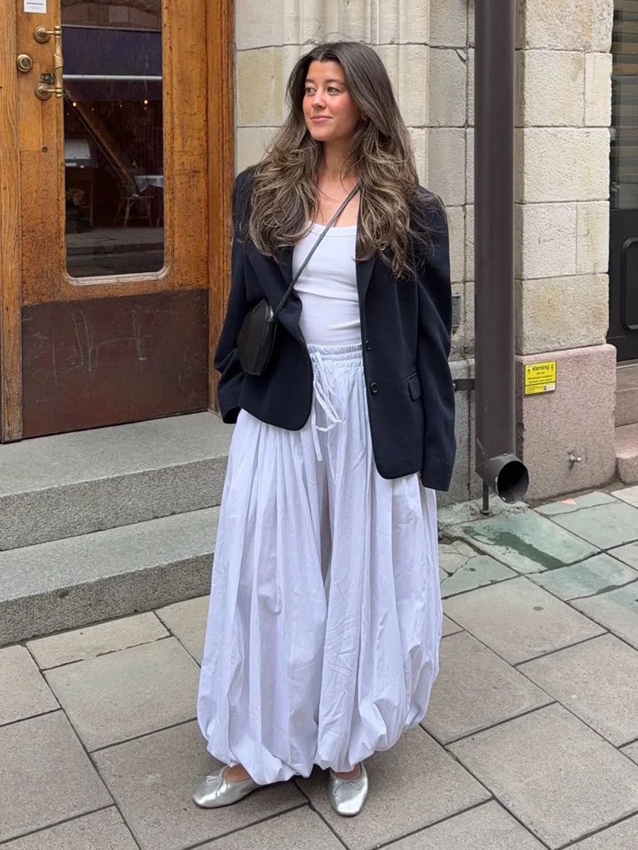 Y2k Fashion Pocket Bloomers Female Trousers Wide Leg Women Pants Pleated Loose High Waist Patchwork Bandage Streetwear