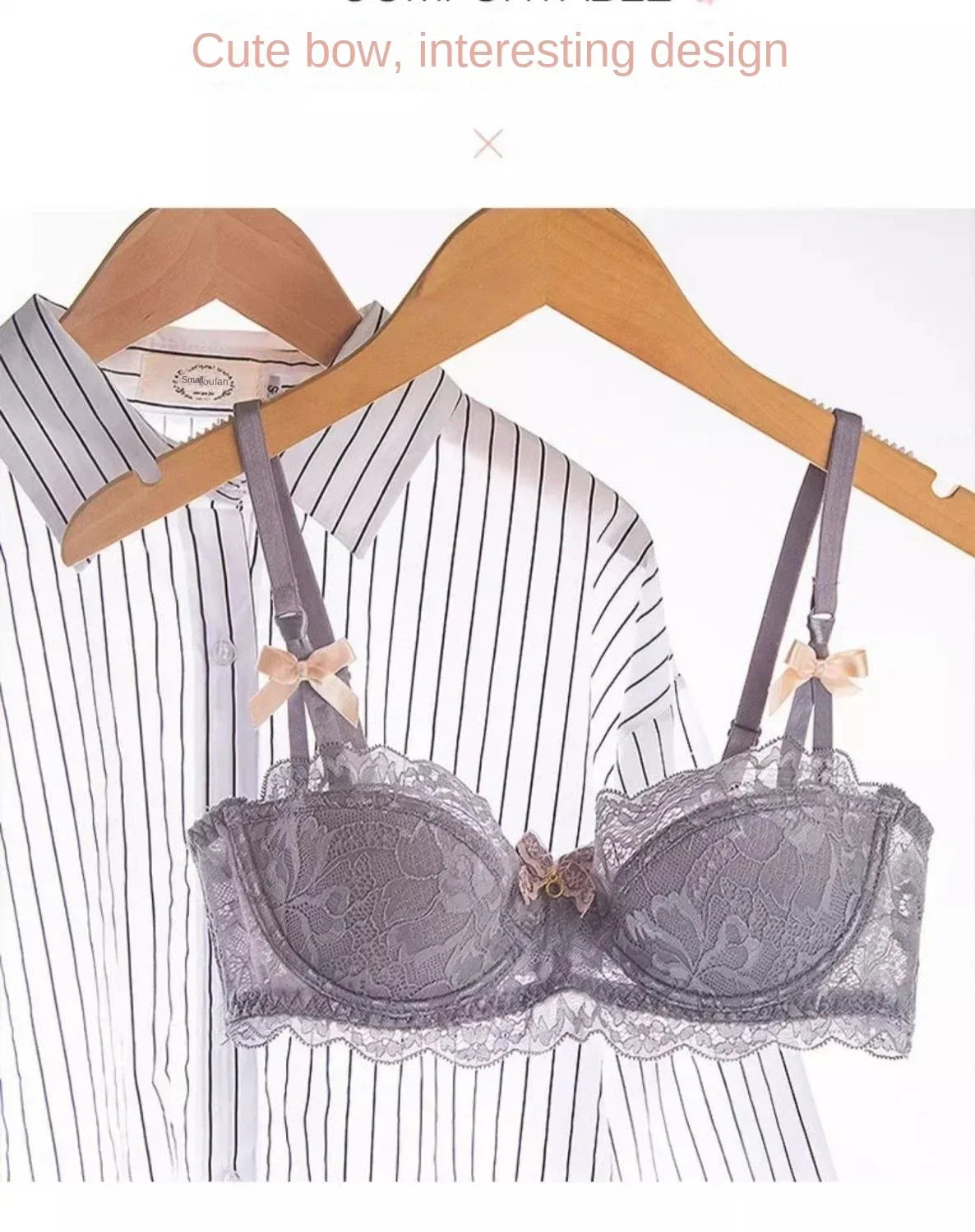 MOYISU 1/2 Ear AB Cup Pure Desire Girl Bra Set | Pull-up Bra Set With Bow Breathable French Lace Bra | Anti-Slip Cup Date Night