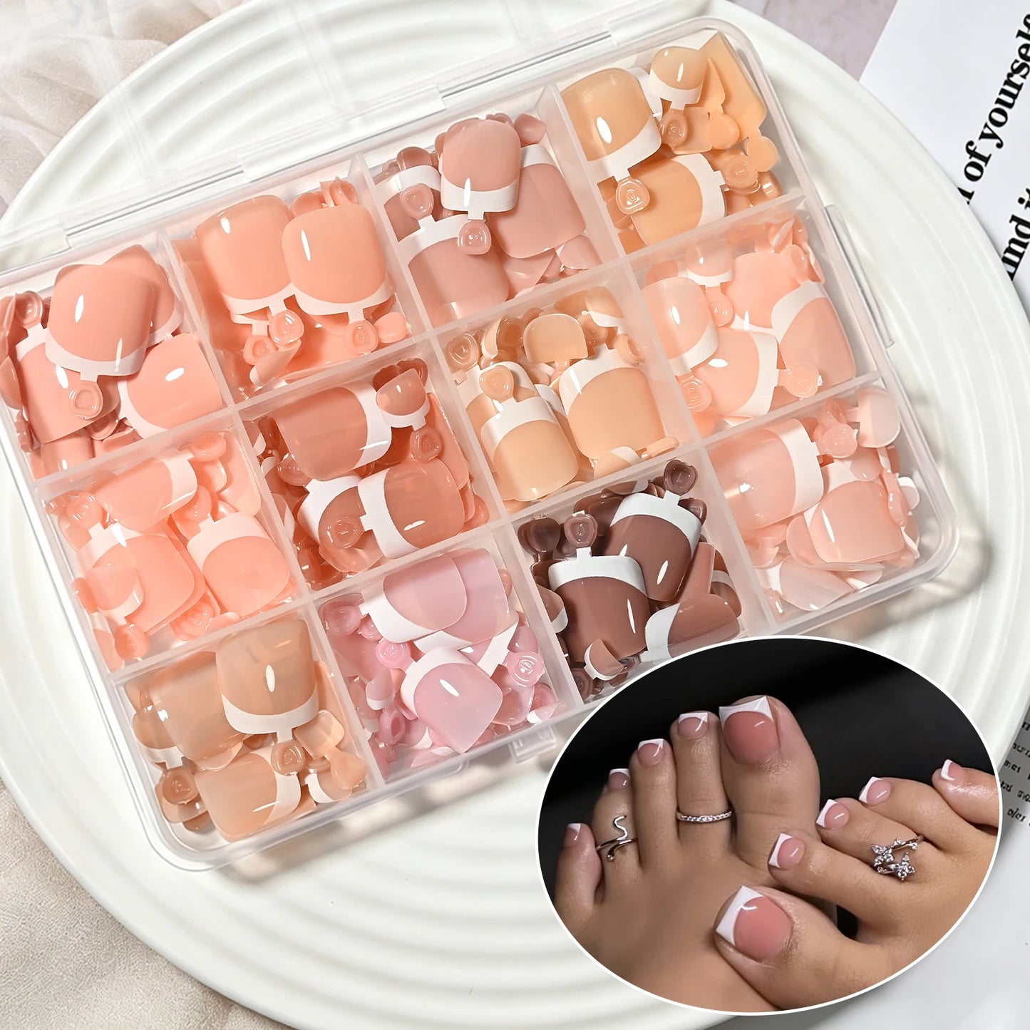 288/120Pcs False Toes Nails French Square Fake Toe Nails Pink/Nude/Brown Feet Nail Tips for Women Artificial Press On Toenails