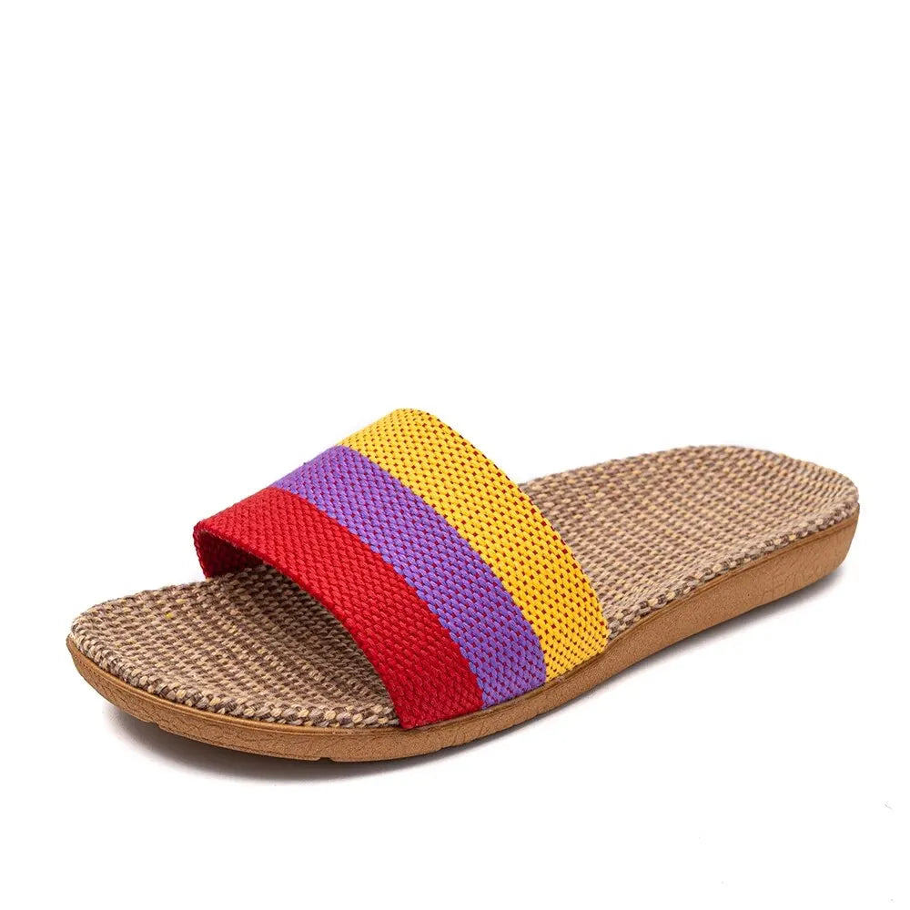 Summer Linen Flat Slippers for Women – Lightweight EVA Home Sandals | شباشب صيفية من الكتان للنساء – صنادل منزلية خفيفة من EVA
