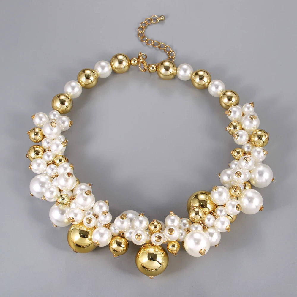 New Style Chic Chunky Imitation Pearl Acrylic Bead Choker Necklaces For Women Elegant Temperament Statement Jewelry Party Gift