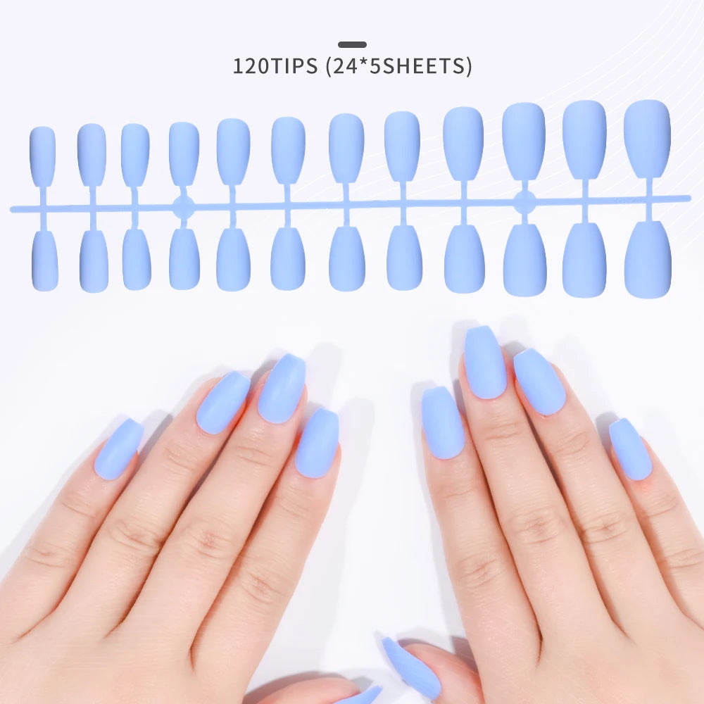 120pcs Frosted Matte False Nail Detachable Full Cover Artificial Fingernails Ballet Square Head Press On Fake Nail Tips