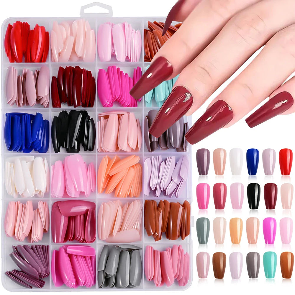 576Pcs Colorful Press on Nails Acylic Nails Tips Extension Square Ballet Full Cover Fake Nails Coffin Artificial Fingernails