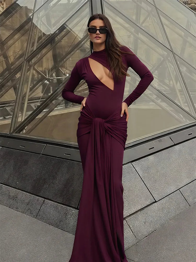BKLD Elegant Birthday Dress For Women 2026 Autumn Nightclub Party Celebrity Sexy Hollow Out Long Sleeve Evening Long Dresses