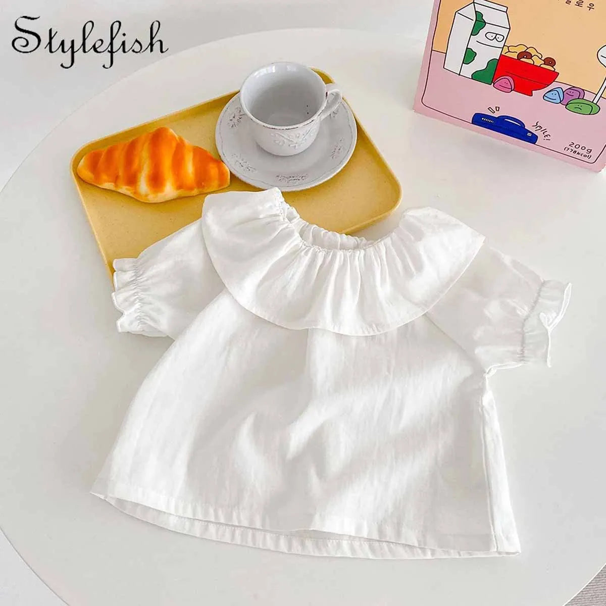 Baby T-Shirt, New Summer Trend For Boys And Girls, Versatile Ruffle Collar Short