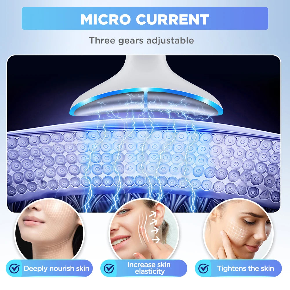 3 Color LED Face Neck Massager Beauty Device 3 Modes 3 Levels Home Use Vibration Lifting Anti Aging Improve Neck Lines Skin Care