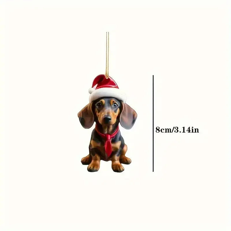 5/9pcs Dachshund Christmas Ornaments - Holiday Hanging Decorations with Santa Hats & Scarves, for Room Decor, Christmas Decor