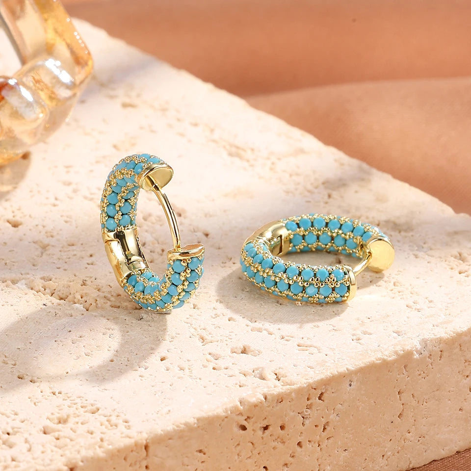 ZAKOL Luxury Turquoise Hoop Earrings for Women Temperament Gold Color Plated Micro-Intact Blue Zircon Party Ear Accessories