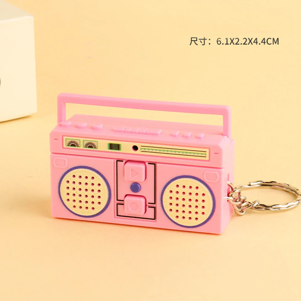 ZAKOL Personalized Retro Tape Recorder Keychain Mini Recording Music Box Pendant Keyring Backpack Ornament Birthday Couple Gift