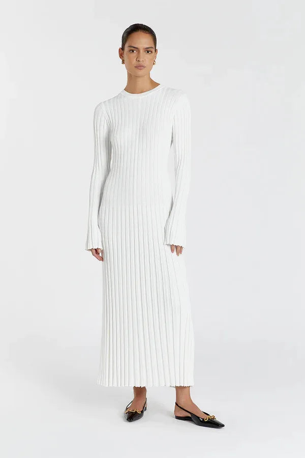 Vintage Lace-Up Female Knit Maxi Dress Elegant High Waist Patchwork Long Sleeve Loose Solid Dress Bodycon Knitwear Basic Dresses