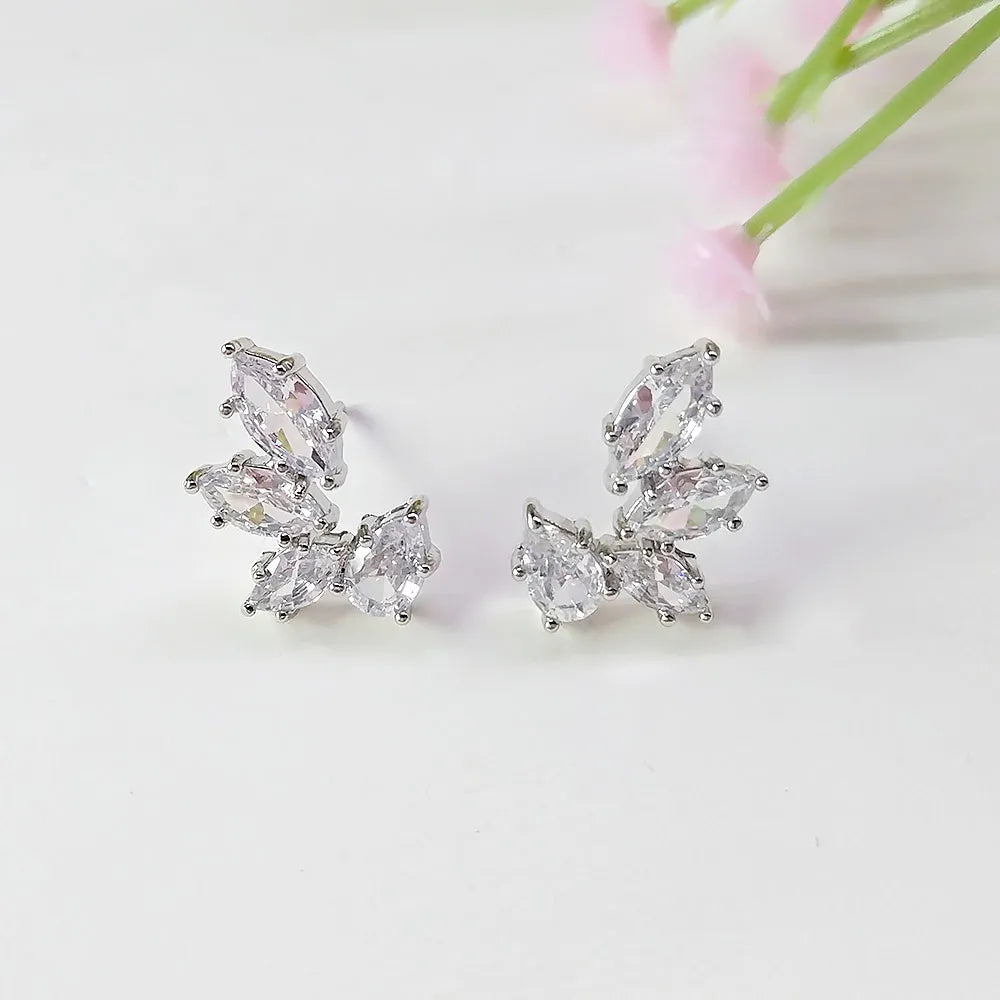 ZAKOL Luxury Leaf Marquise Zircon Bridal Earrings for Women White Shiny Crystal Elegant Wedding Party Jewelry