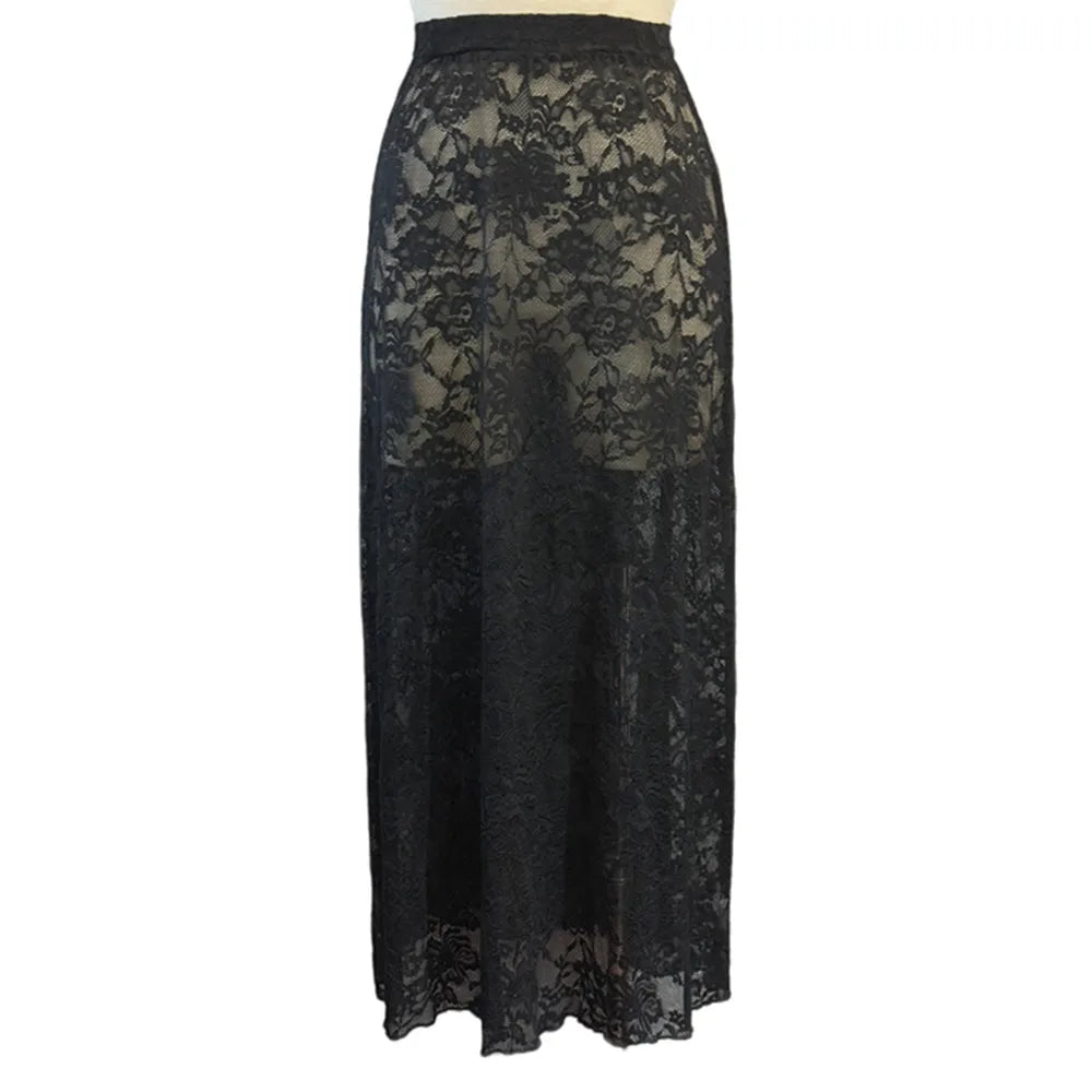 BKLD Black Skirts 2026 Summer New Women Clothing Solid Color Slim Bag Hip Streetwear Fashion See-Through High Waist Lace Skirt