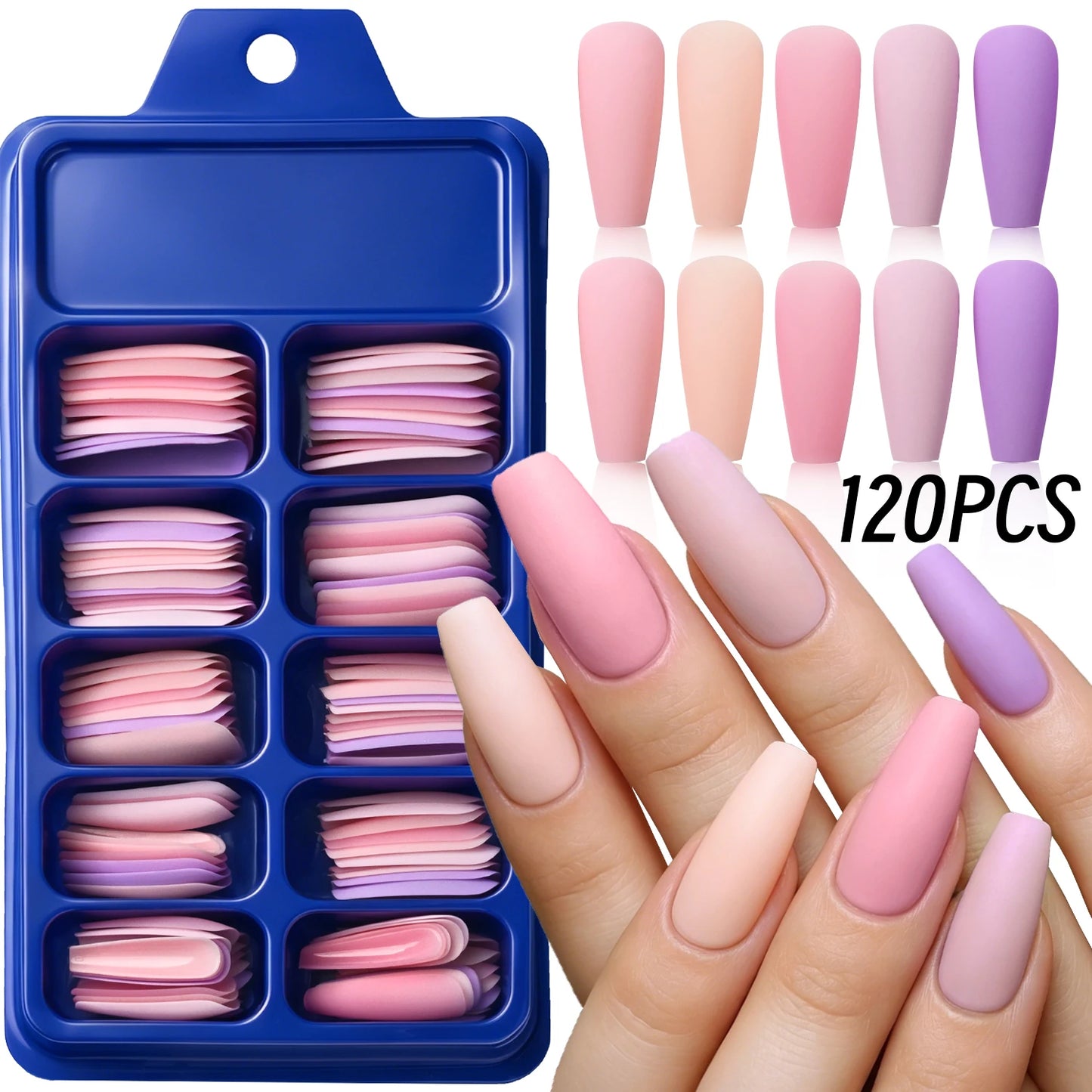 120Pcs Mixed Color Medium Square False Nails Acrylic Ballet Full Cover Fake Nail Tips For Women DIY Wearable Press on Nails