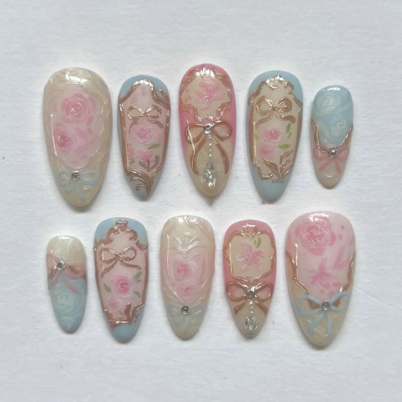 Sweet Pink Almond Press-On Nails with Bow & Heart – 24PCS