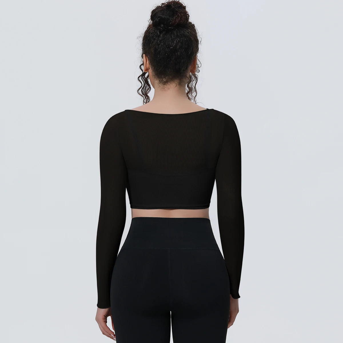 Woman Sports Yoga Long Sleeves Workout Top Solid Color False Two-piece Mesh Running Shirts with Chest Pad Summer Long Sleeves