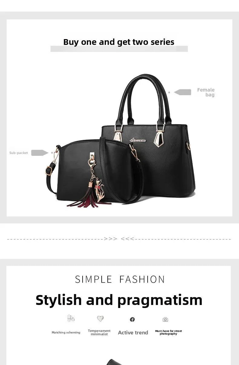 Trendy Large Capacity Women's Handbag Fashionable Mother-Child Shoulder Bag Simple Design Polyester Lining Soft PU Material