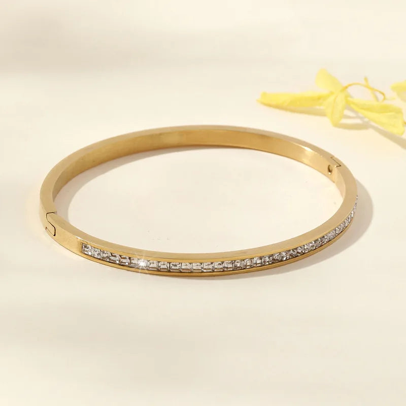 ZAKOL Exquisite Micro Paved Crystal Zirconia Thin Bracelet Bangles for Women Personalized Stainless Steel Stacked Jewelry