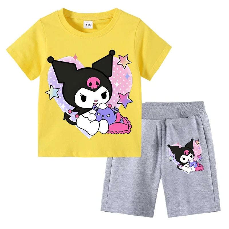 Sanrio Children's T-shirts Set Kuromi Printed Girls Summer Trend Baby