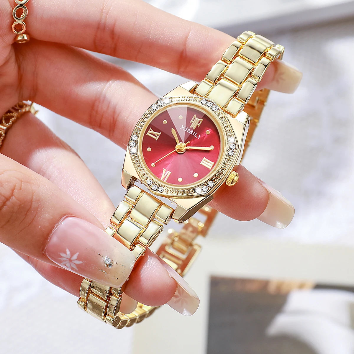Elegant Rhinestone Roma Dial Women Quartz Watch Stainless Steel Bracelet Wristwatches Clock Gift Relogio Feminino（Without Box）