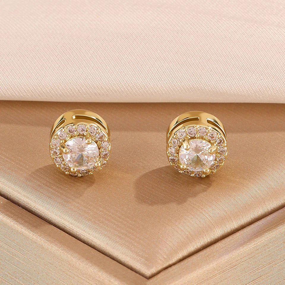 ZAKOL 6 Styles Sliver/Gold Color Shiny Cubic Zirconia Copper Ear Clips Geometric Square Heart Round CZ Stud Ear Accessories