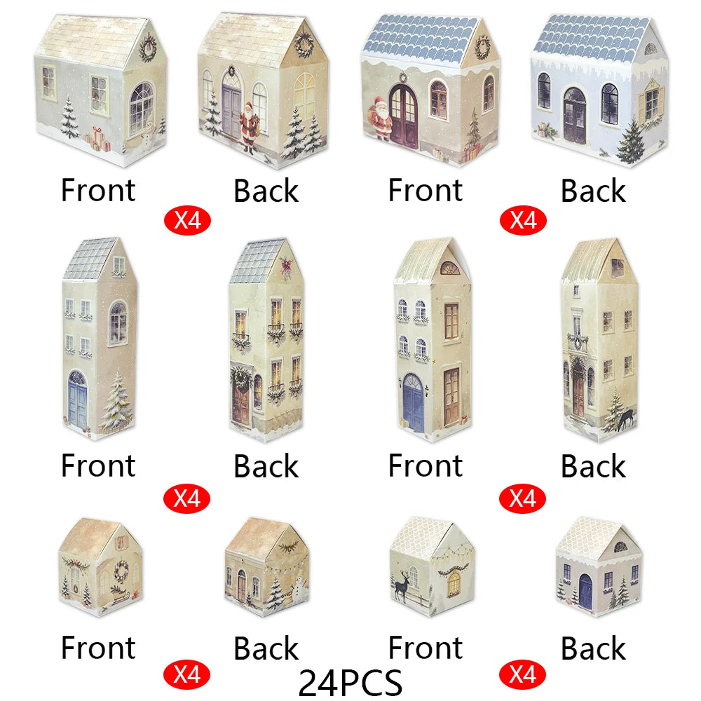 24 Pcs Christmas House Boxes,24 Christmas Calendars Self Boxes DIY Christmas Village Houses Snow Landscape,Small Christmas Boxes