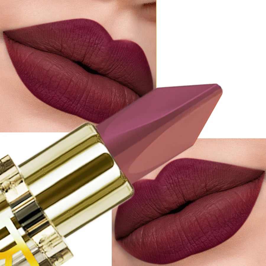 1PC Two-tone  Velvet Nude Lipstick Sexy Rose Pink Pigments Waterproof Makeup Long-lasting Professional Cosmetics for women Lip G