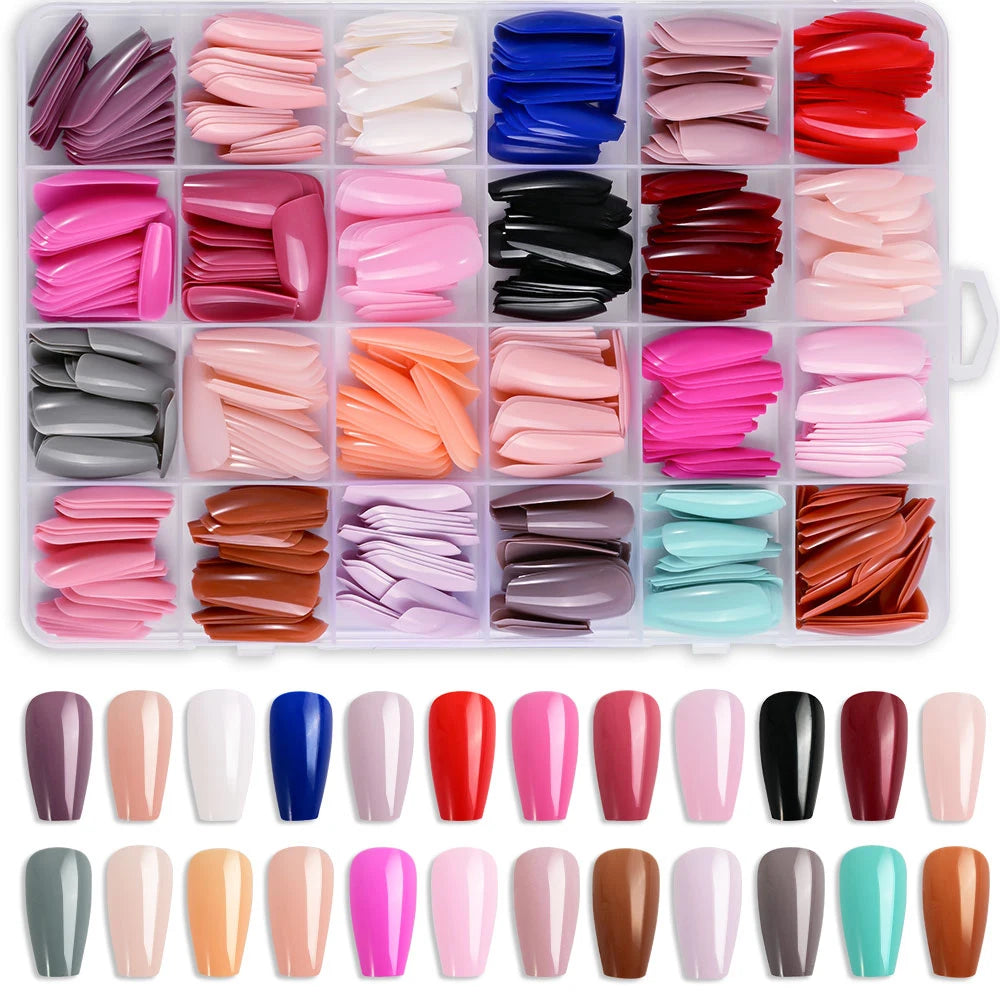 576Pcs Colorful Press on Nails Acylic Nails Tips Extension Square Ballet Full Cover Fake Nails Coffin Artificial Fingernails