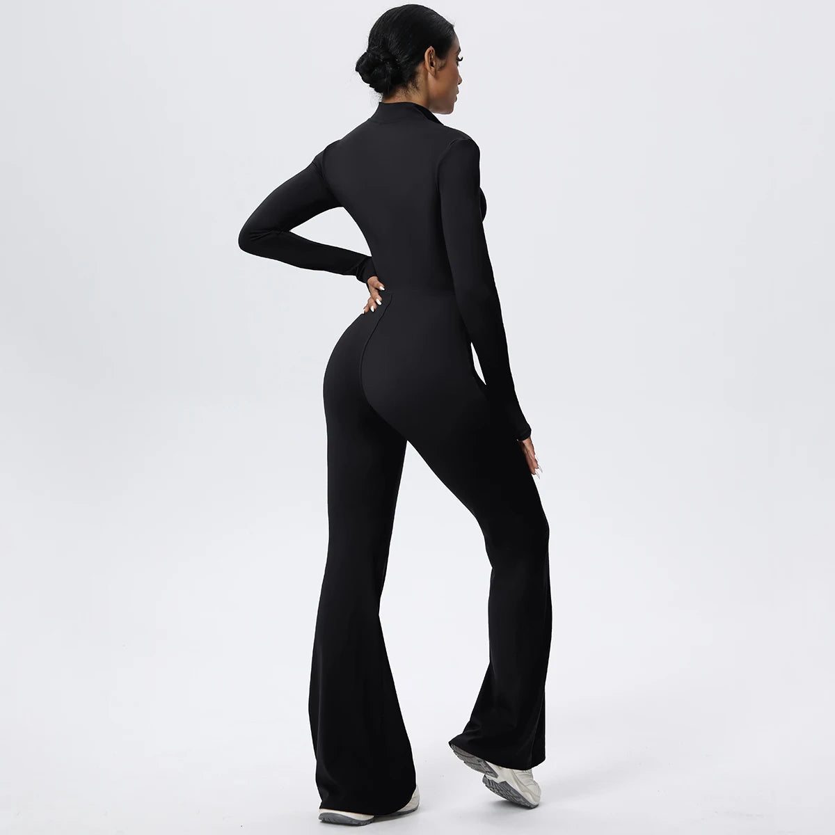 Woman's Fitness Yoga Bodysuit Solid Color Yoga Zipper Long Sleeves Trousers Gym High Strength Exercise Sports Bodysuit Leggings