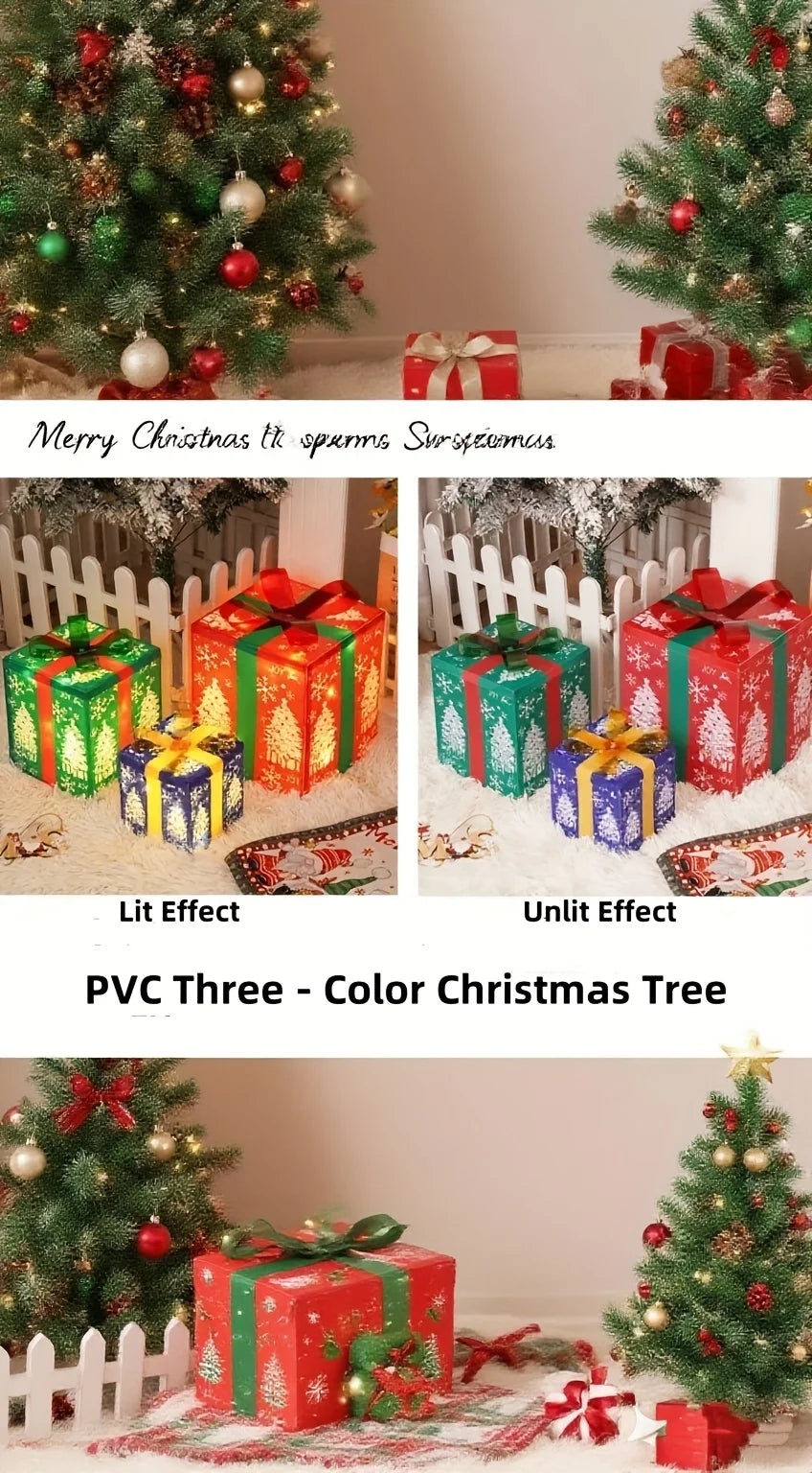 3Pcs Christmas Lighted Gift Boxes LED Light-Up Present Boxes Christmas 3-Color Xmas Gift Boxes Christmas Tree Skirt Ornaments